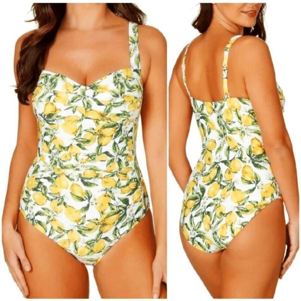 NipTuck Multicup fit size 8 Joanne One-Piece Lemon Print White Yellow swimsuit